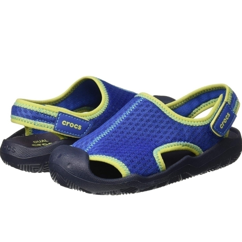 Crocs size J 1 boy girl  Swiftwater blue sandals Pool Cruise Beach closed toe